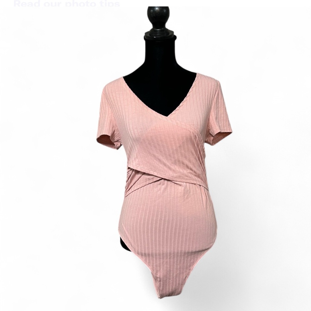 SHEIN Pink V-Neck Wrap Top S-4